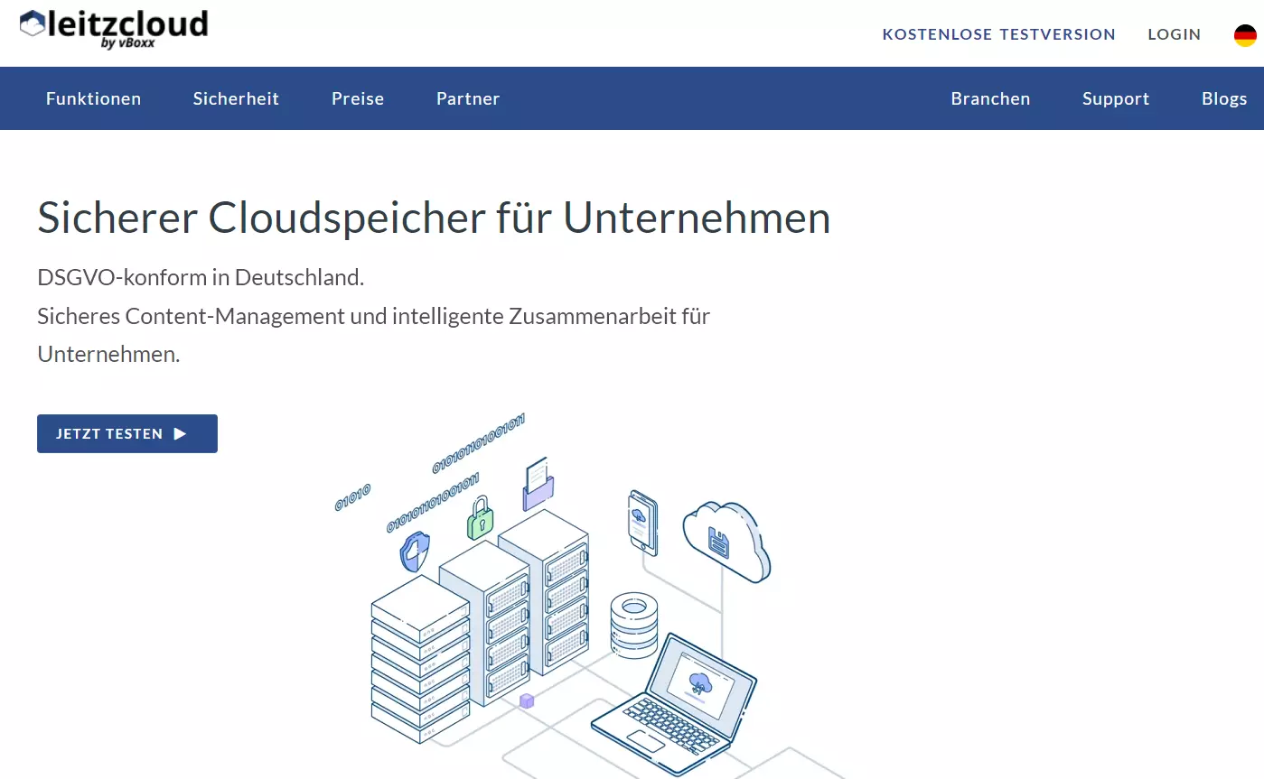 Die Website des Cloud-Speichers leitzcloud by vBoxx