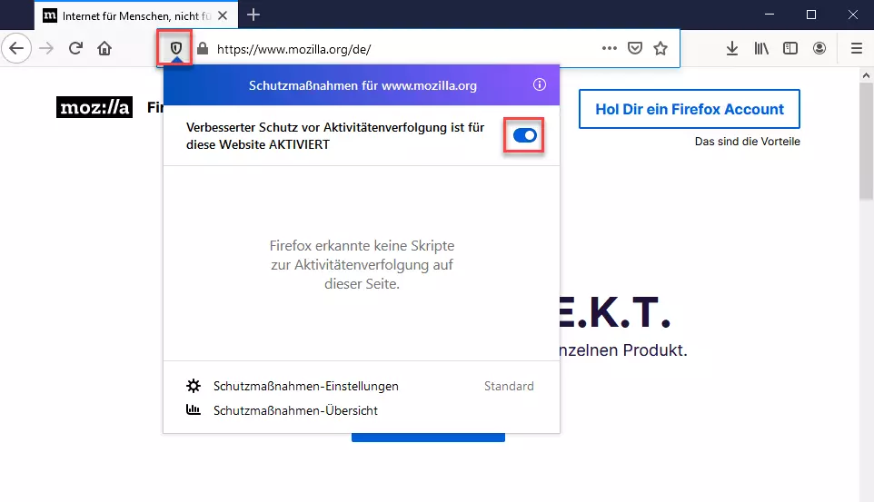 Verbesserter Schutz für Aktivitätsverfolgung in Firefox