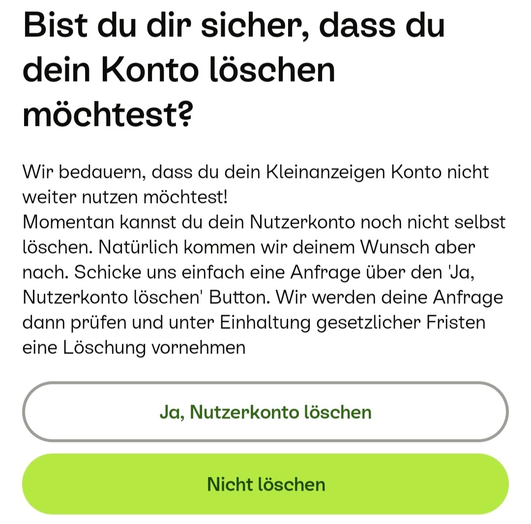 Klicken Sie auf „Ja, Nutzerkonto löschen“