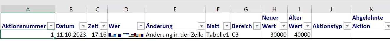 Excel: Änderungsverlauf in separatem Arbeitsblatt