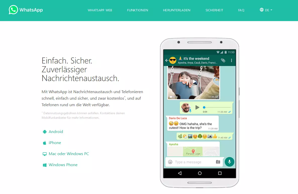 Homepage von WhatsApp
