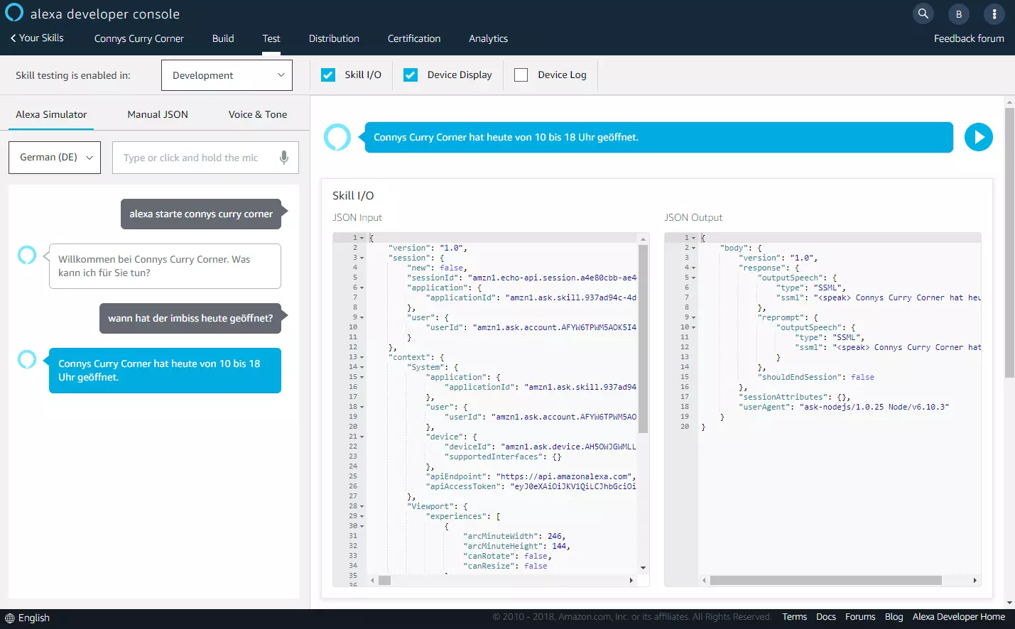 Alexa-Developer-Konsole: Testumgebung