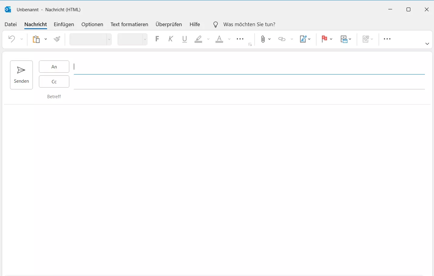 Ansicht einer neuen Outlook-Mail