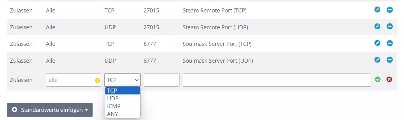 Soulmask-Server-Ports im IONOS-Kundenkonto