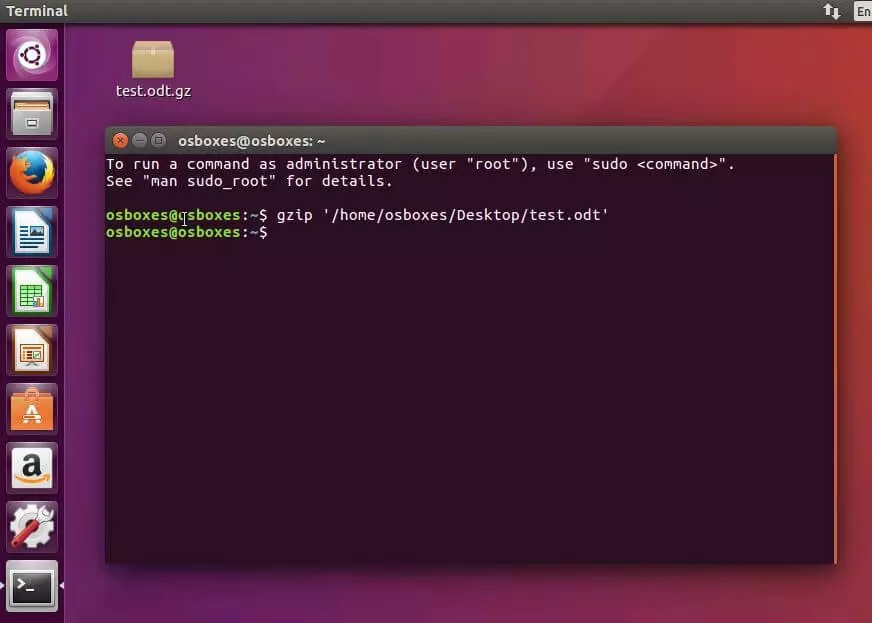 Ubuntu-Terminal: Komprimierung einer Beispieldatei mit gzip