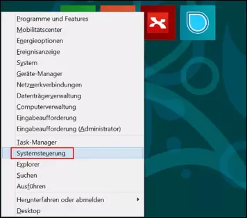 Windows-8-Menü, über das die Systemsteuerung erreichbar ist