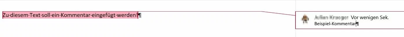 Beispiel-Kommentar in Word 2016