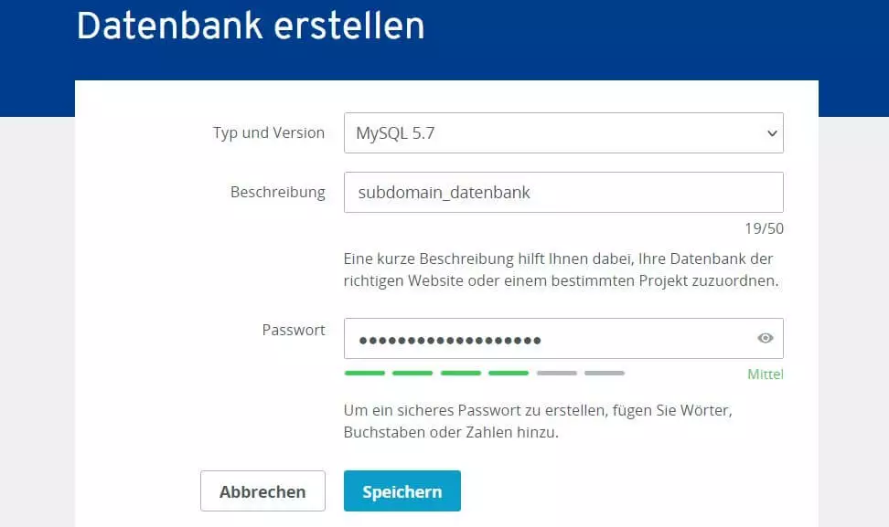 Datenbank erstellen im IONOS Cloud Panel