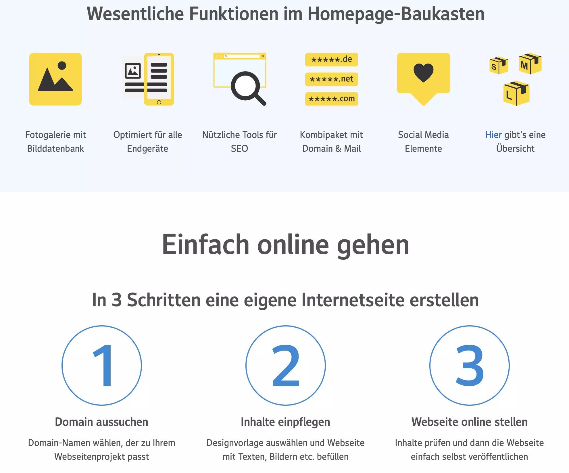 Screenshot des Homepagebaukastens bei Web.de