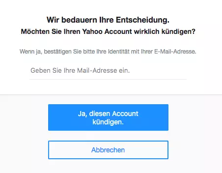 Letzter Kündigungsschritt auf der Yahoo-Website