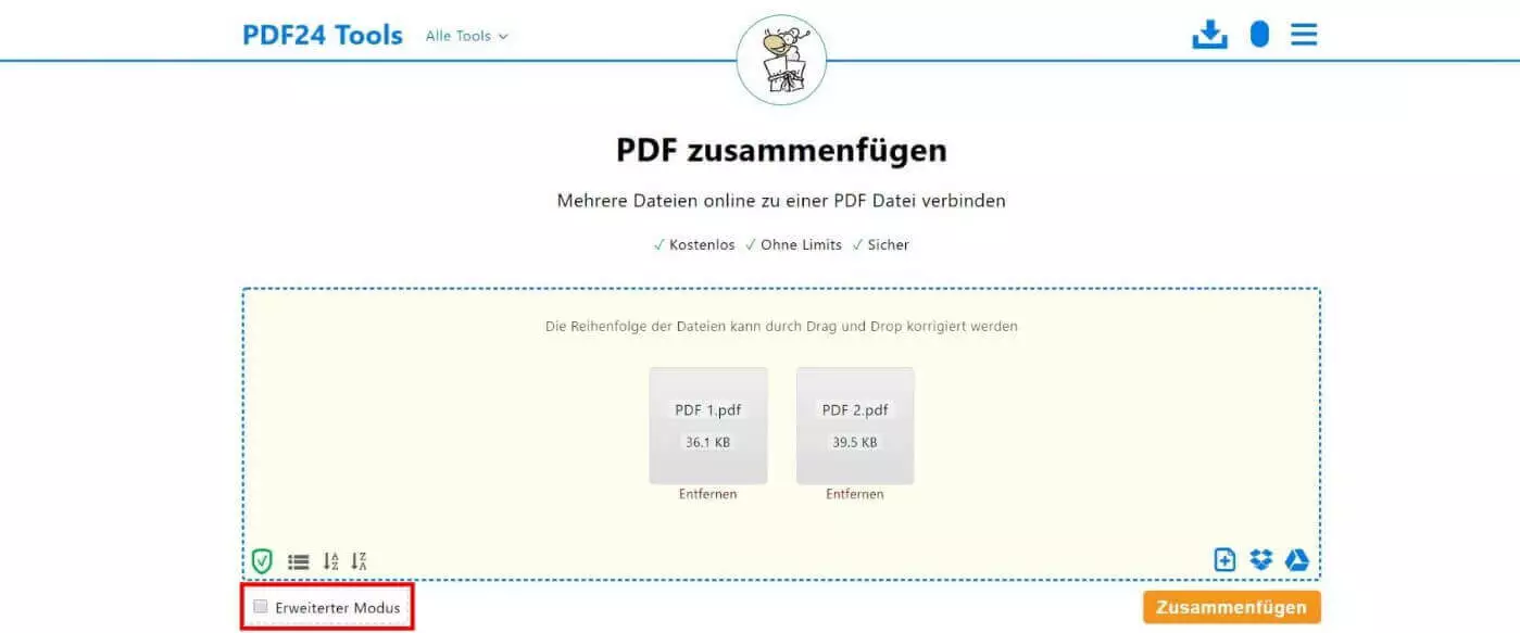 PDF24 Tools: Ansicht hochgeladener PDF-Dateien