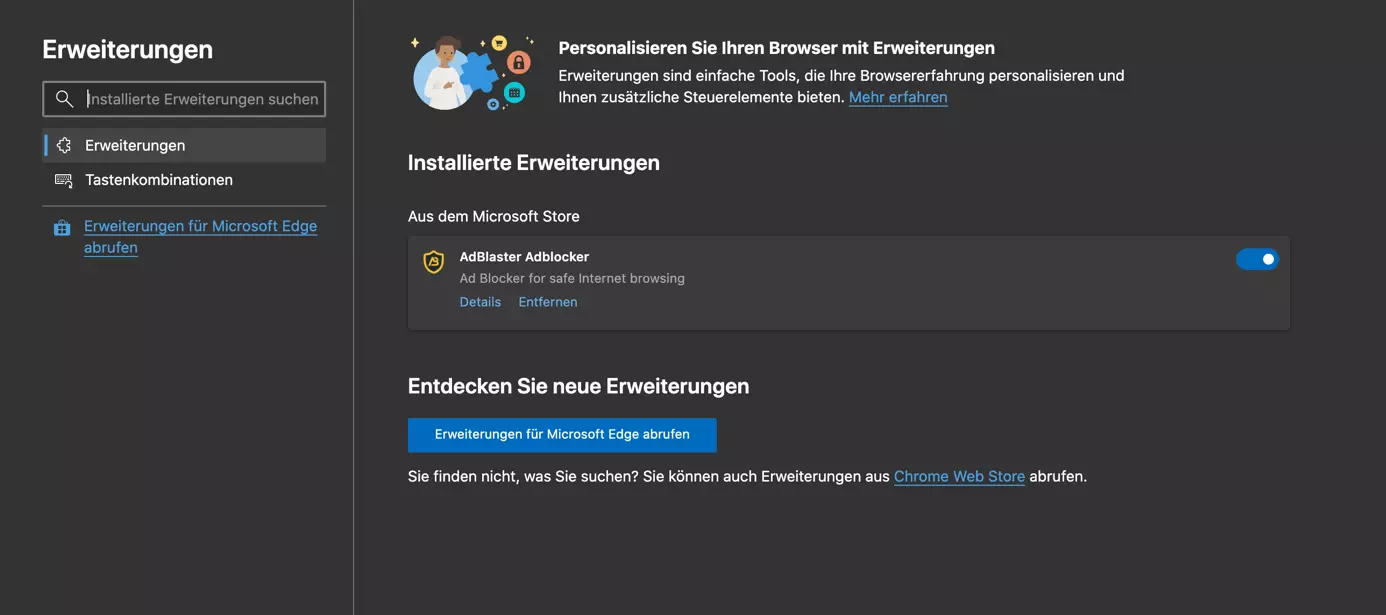 Das installierte Add-on finden Sie unter „Erweiterungen“