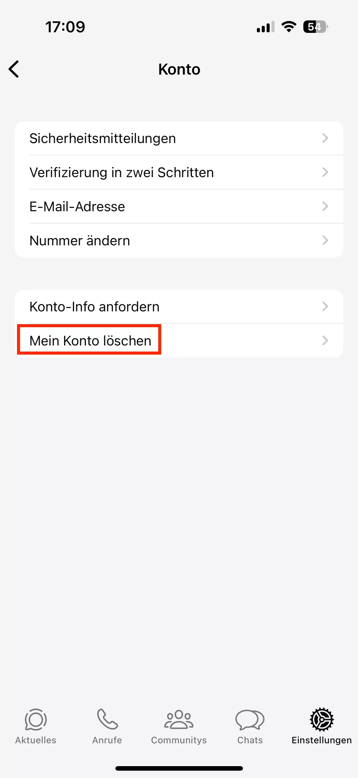 WhatsApp-Kontoeinstellungen