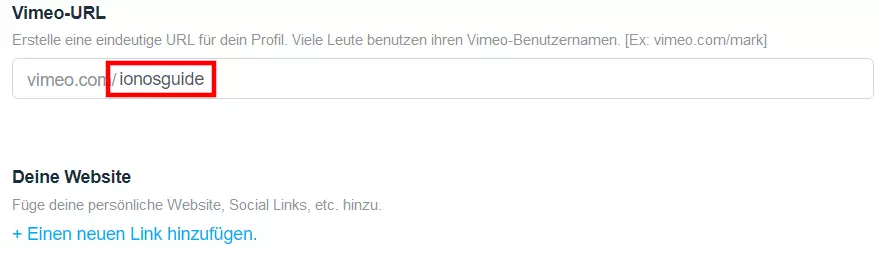 Profil-URL in den Vimeo-Einstellungen
