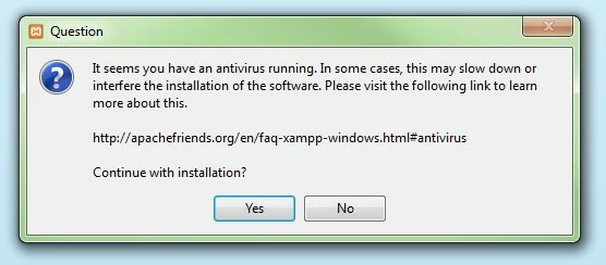 Deaktivierung des Antivirenprogramms im ersten Schritt der Installation von XAMPP