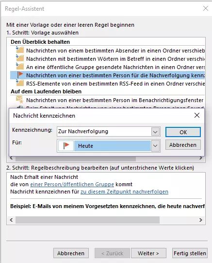 Outlook Regel-Assistent: Nachricht kennzeichnen