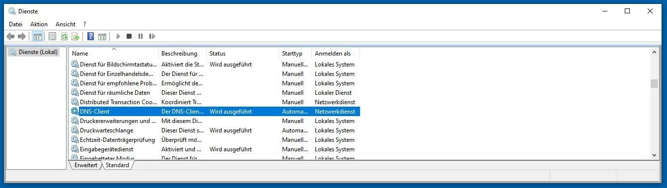 Windows 10: Menü „Dienste (Lokal)“