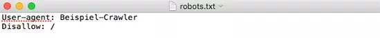 Screenshot einer robots.txt-Datei, die einen bestimmten Crawler ausschließt