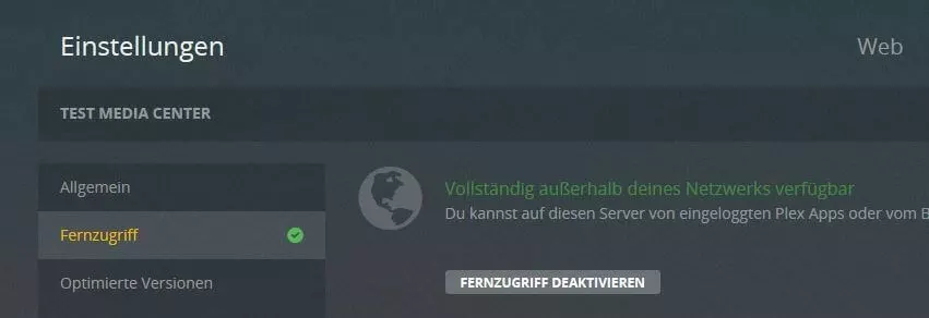 Plex Media Server: Einstellungen
