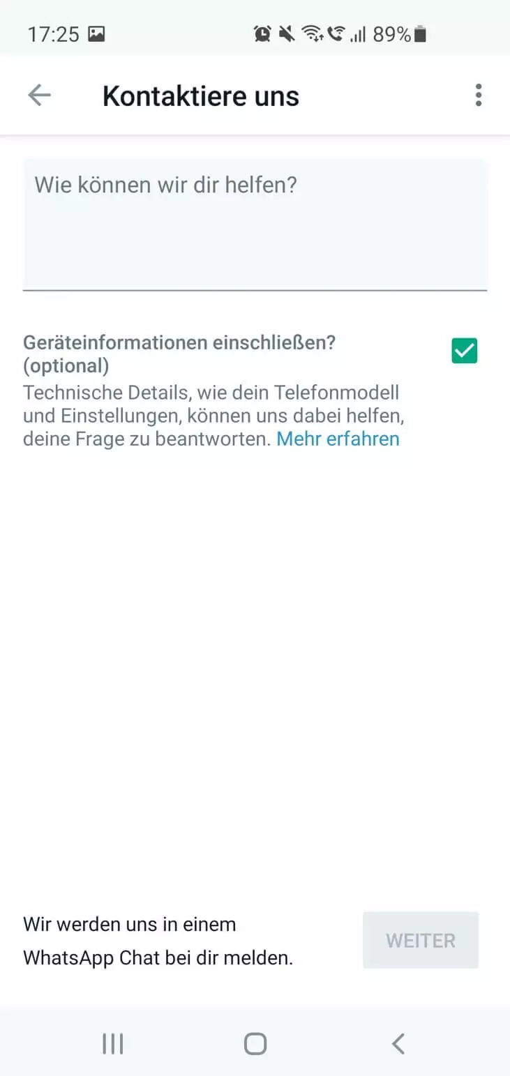 WhatsApp-Hilfe: Kontaktformular