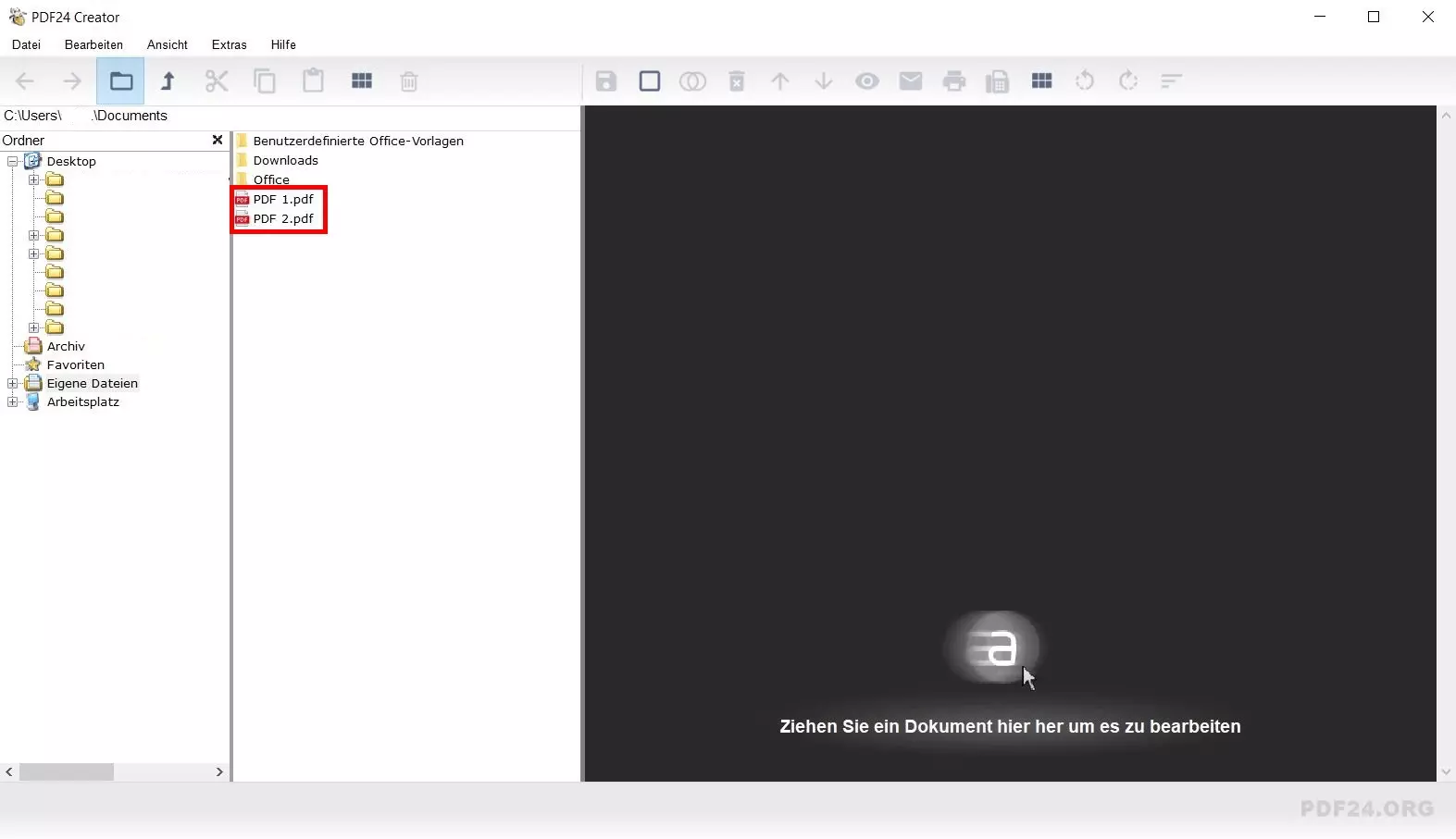 PDF zusammenfügen mit dem PDF24 Creator: Import