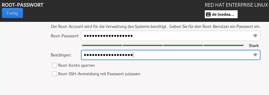 RHEL-9-Install: Root-Passwort