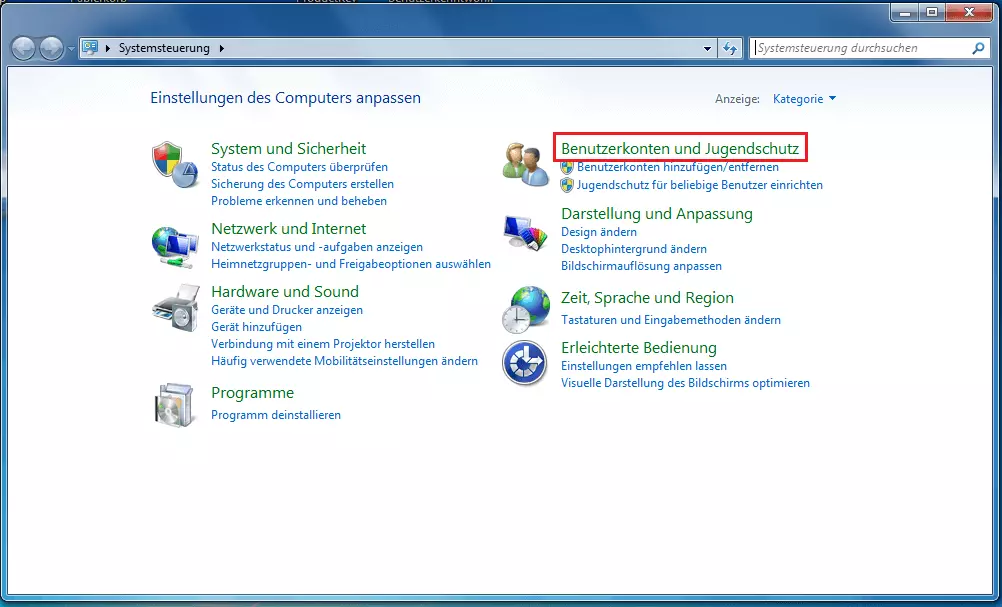 Systemsteuerung von Windows 7