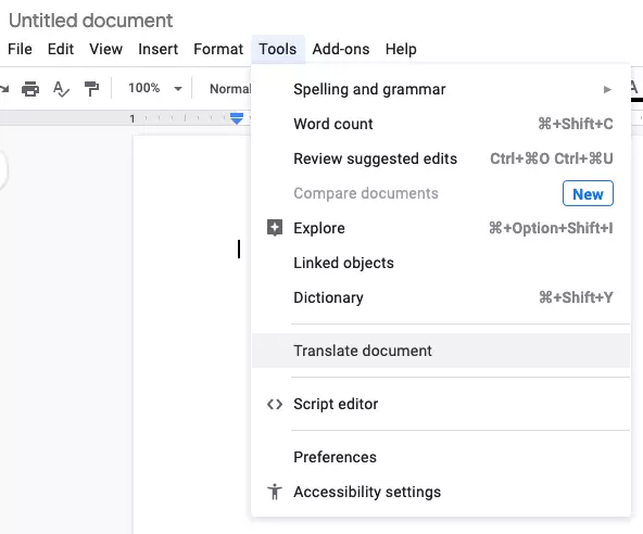 Google Docs Übersetzungs-Funktion