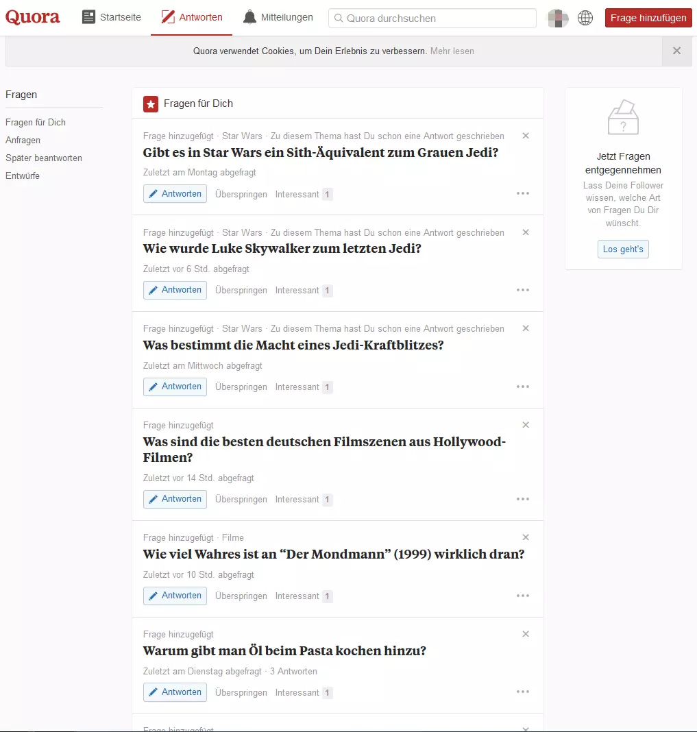 Aktualisierter Feed auf Quora