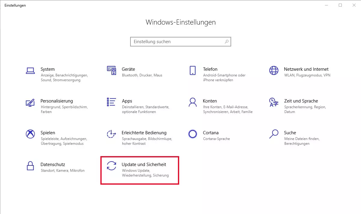 Screenshot Fenster Windows-Einstellungen