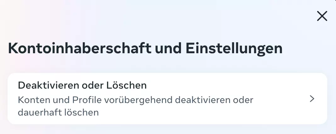 Menü „Kontoinhaberschaft und Einstellungen“