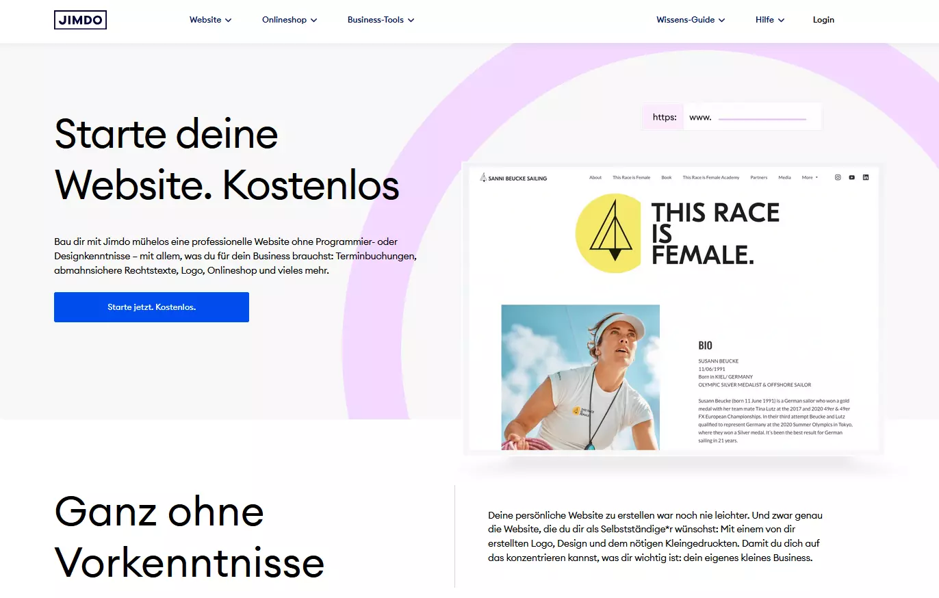 Landingpage des Jimdo Homepage-Baukastens