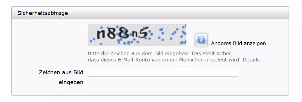 Sicherheitsabfrage mithilfe eines textbasierten Captchas