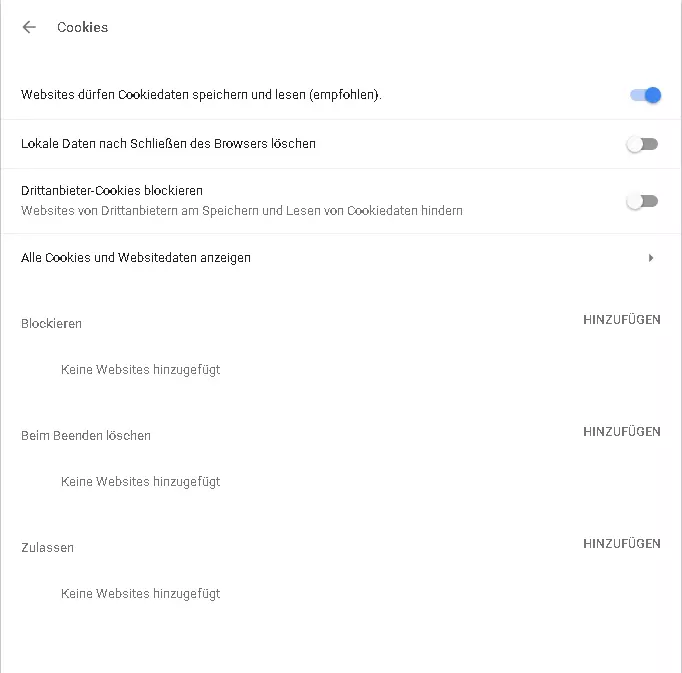 Cookie-Einstellungen in Chrome