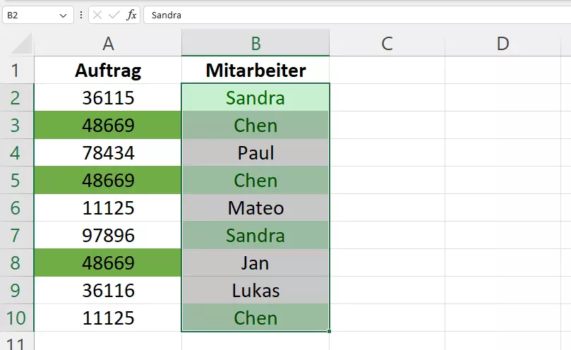 Ausgewählte Zellen in Excel