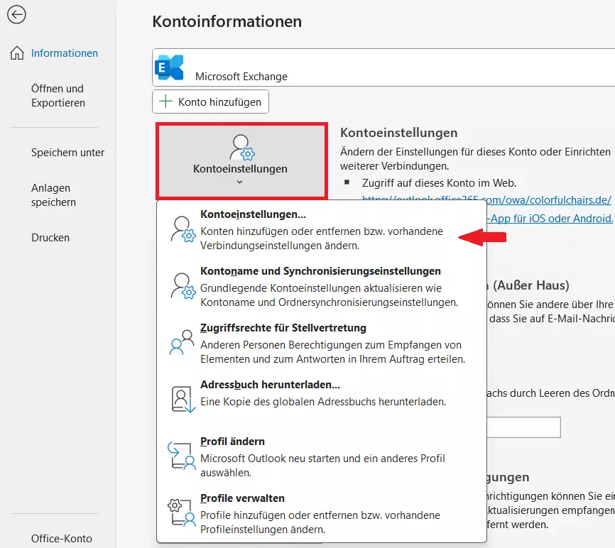 Outlook-Absender ändern: Kontoeinstellungen aktivieren