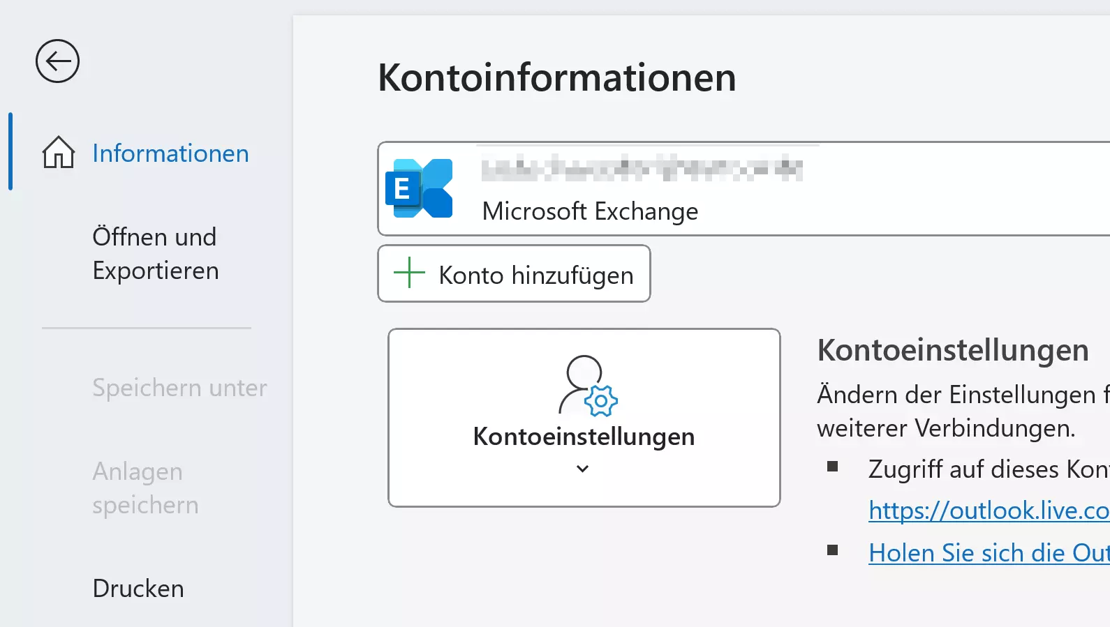 Outlook 2016: Registerkarte „Datei“