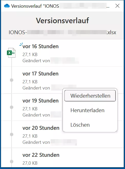 Versionsverlauf einer Excel-Datei in OneDrive