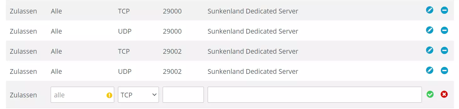 IONOS-Kundenkonto: Sunkenland-Server-Ports