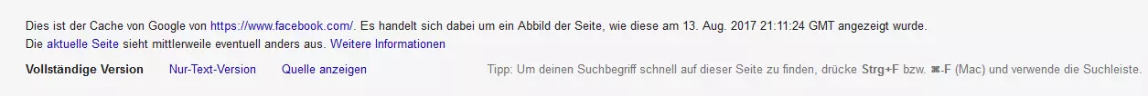 Informationsleiste des Google-Caches