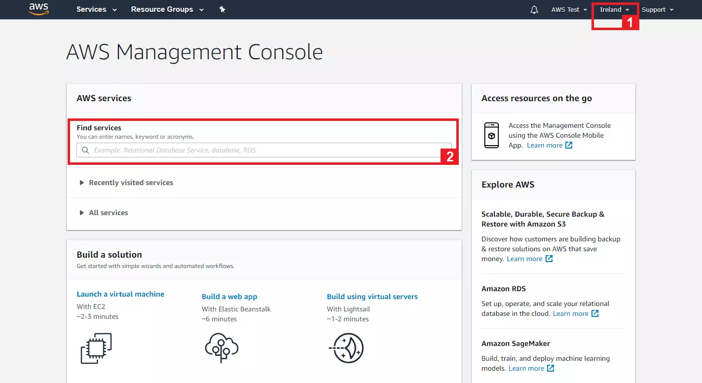 Startseite der AWS-Management-Konsole