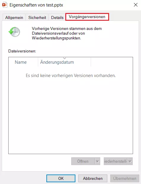 Alte PowerPoint wiederherstellen: Vorgängerversionen
