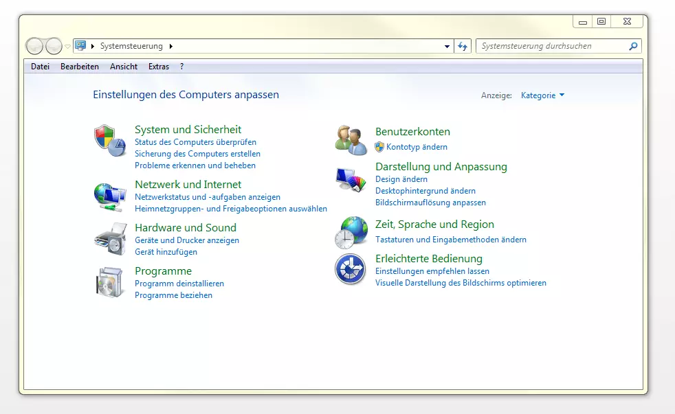 Systemsteuerung unter Windows 7