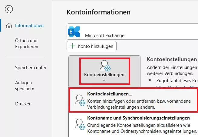 Outlook-Menü „Kontoinformationen“