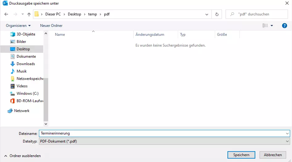 E-Mail als PDF speichern in Outlook