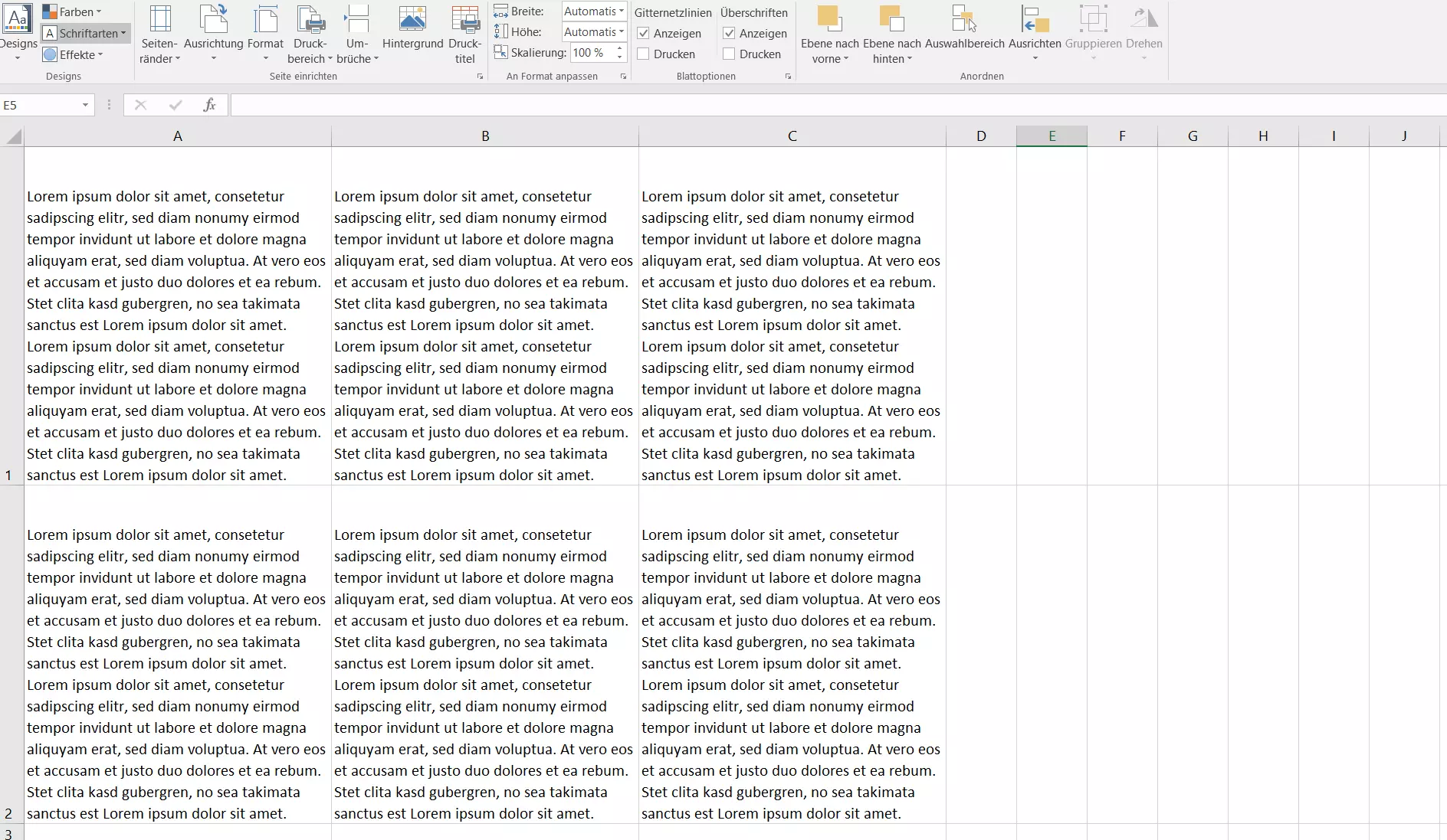 Excel: Beispiel für Zeilenumbrüche in Zellen