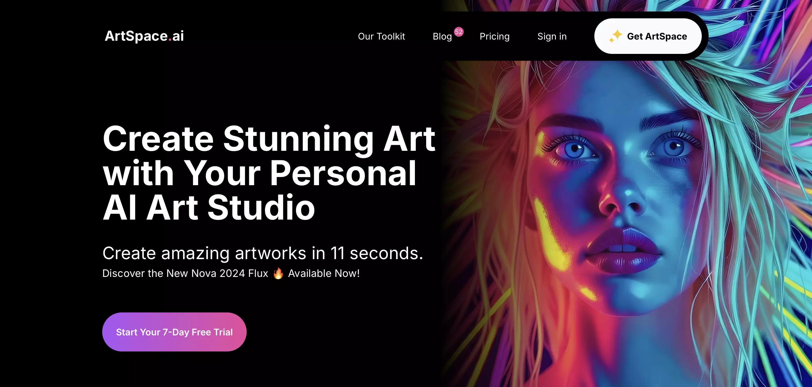 Screenshot der Homepage von ArtSpace.ai