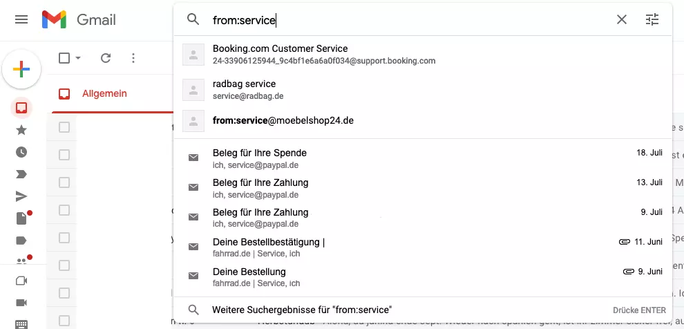 Gmail-Suche mit Suchoperatoren