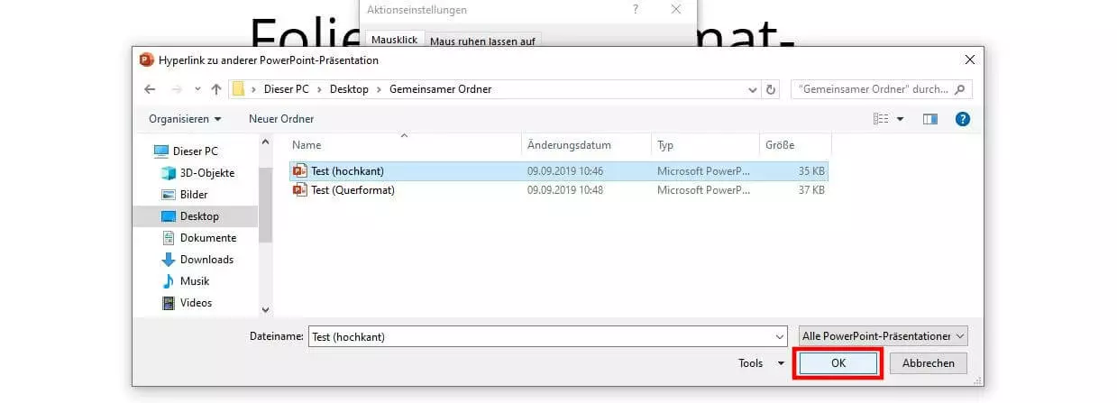 PowerPoint 2016: „Hyperlink zu anderer PowerPoint-Präsentation“