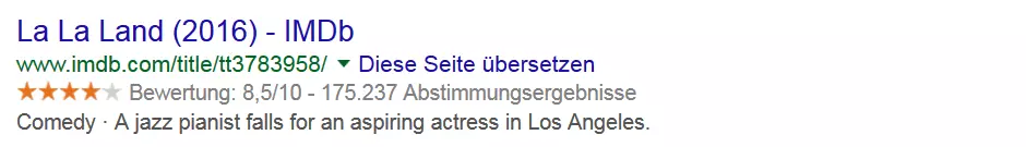 Screenshot eines Google-Suchergebnisses mit Sterne-Bewertungen als Rich-Snippet